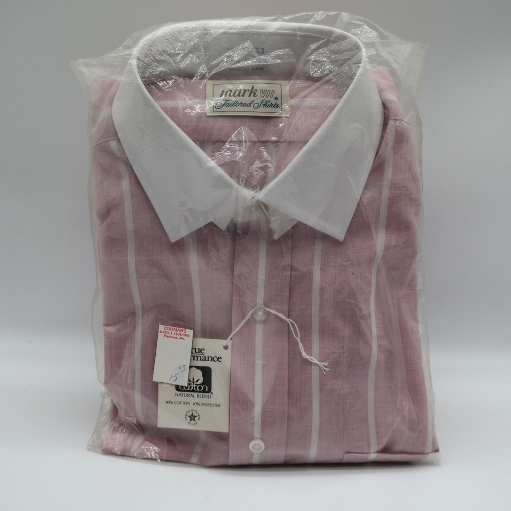 Mark VII Dress Shirt Mens 15.5 32/33 Vintage Pink Striped Contrast Collar USA